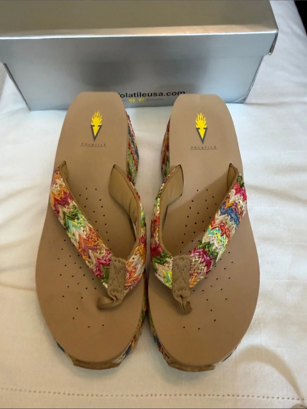 Volatile Multicolor Braided Wedge Thong Sandals “Summer Love”